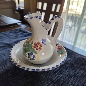 Talavera Pottery Barcelona Small Pitcher And Bowl